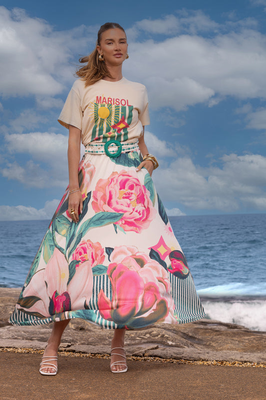 Rebecca Belted Maxi Skirt - Marisol Pink