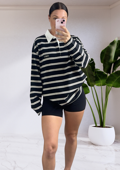 Dylan Rugby Polo black & white stripe