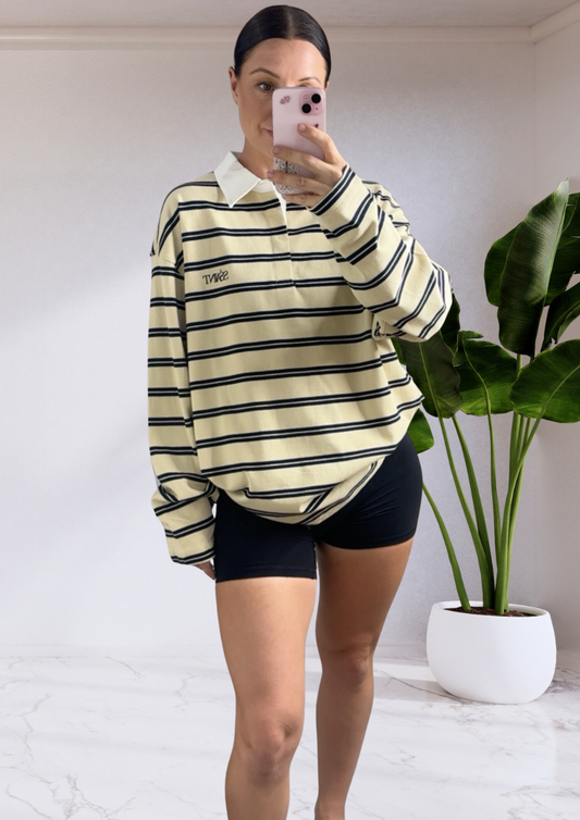 Ryder Rugby Polo cream & navy stripes