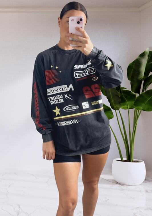 SIGNATURE MOTO TEE BLACK ACID WASH