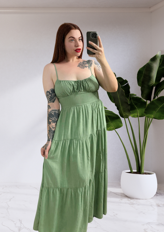 Isabella Tie Bust Maxi Dress - Green