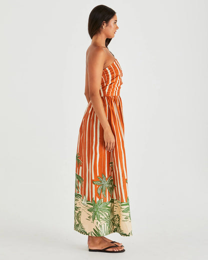 Mina Strapless Maxi Dress- Palm Stripe