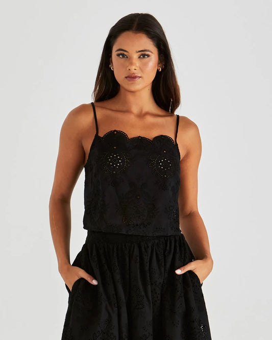 Ani Scalloped Neckline Cami Top - Black