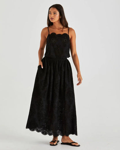 Ani Scalloped Neckline Cami Top - Black
