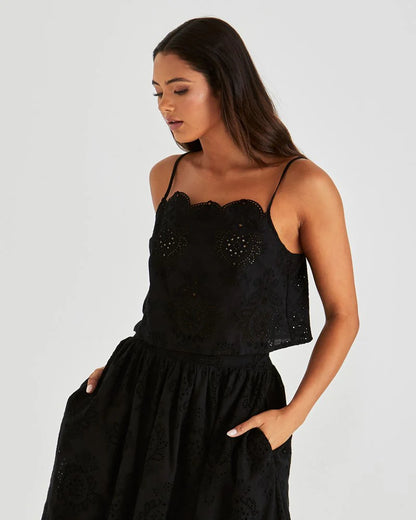 Ani Scalloped Neckline Cami Top - Black