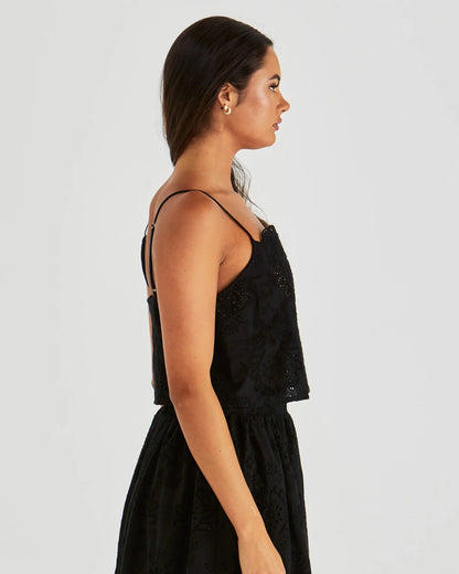 Ani Scalloped Neckline Cami Top - Black