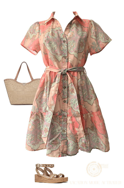 Melon Moon Shine Button Up Dress - Melon