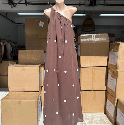 Holly Polka Dot One Shoulder Maxi Dress - Chocolate Brown | By Frankie