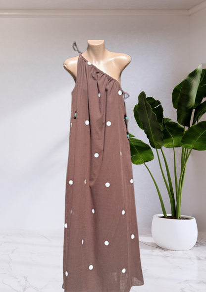 Holly Polka Dot One Shoulder Maxi Dress - Chocolate Brown | By Frankie