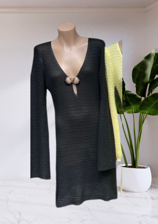 Jules Shell Long Sleeve Knit Dress - Black | By Frankie