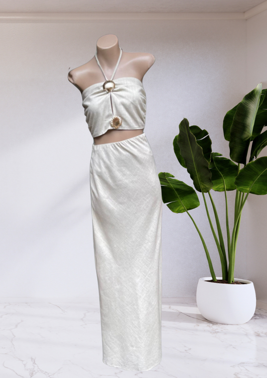 Amy Double Shell Halter Top & Skirt Set - Oatmeal | By Frankie