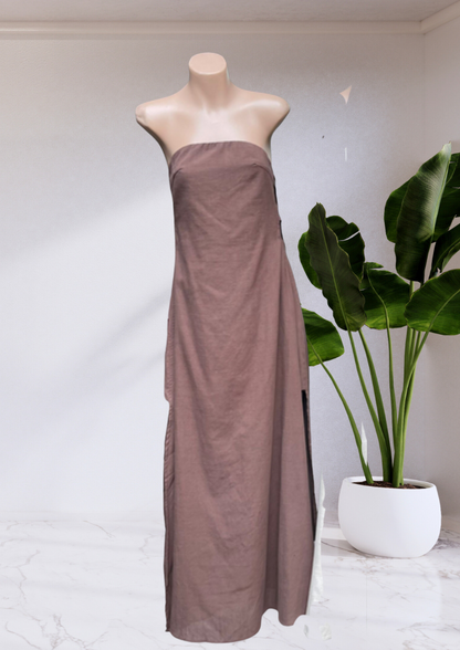 Georgie Strapless Tube Side Cut Out Side Split Maxi Dress - Brown | By Frankie