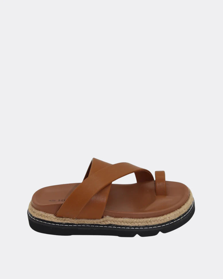 Poppy Cross over Straps Slides Shoes - Tan