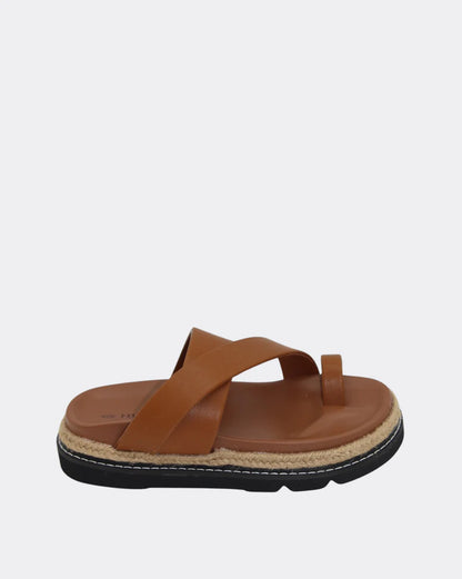 Poppy Cross over Straps Slides Shoes - Tan
