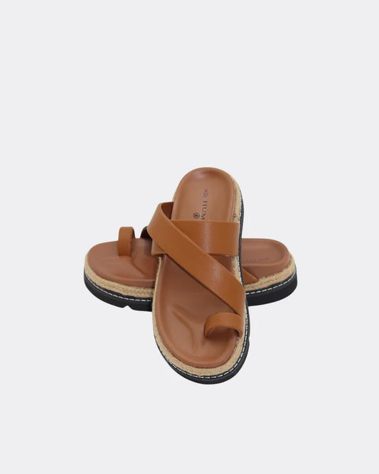 Poppy Cross over Straps Slides Shoes - Tan