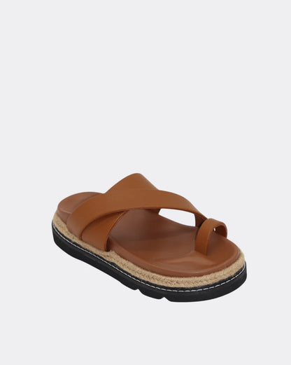 Poppy Cross over Straps Slides Shoes - Tan