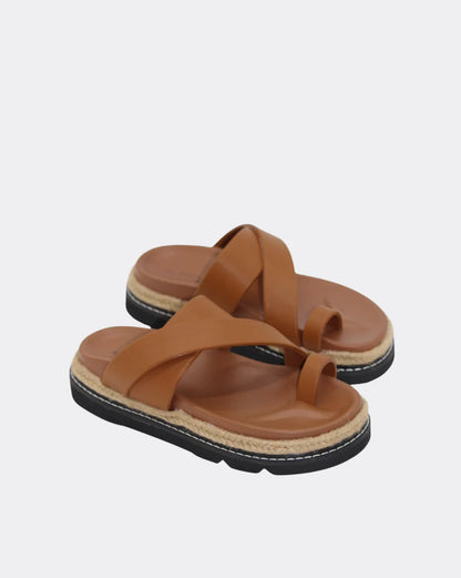 Poppy Cross over Straps Slides Shoes - Tan