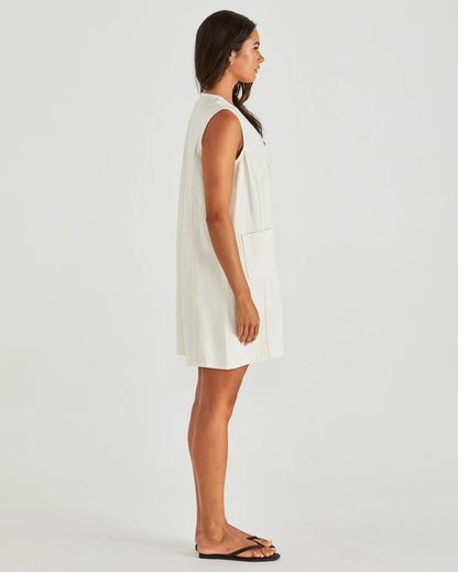 Sabine Button Up Denim Vest Dress - Cream