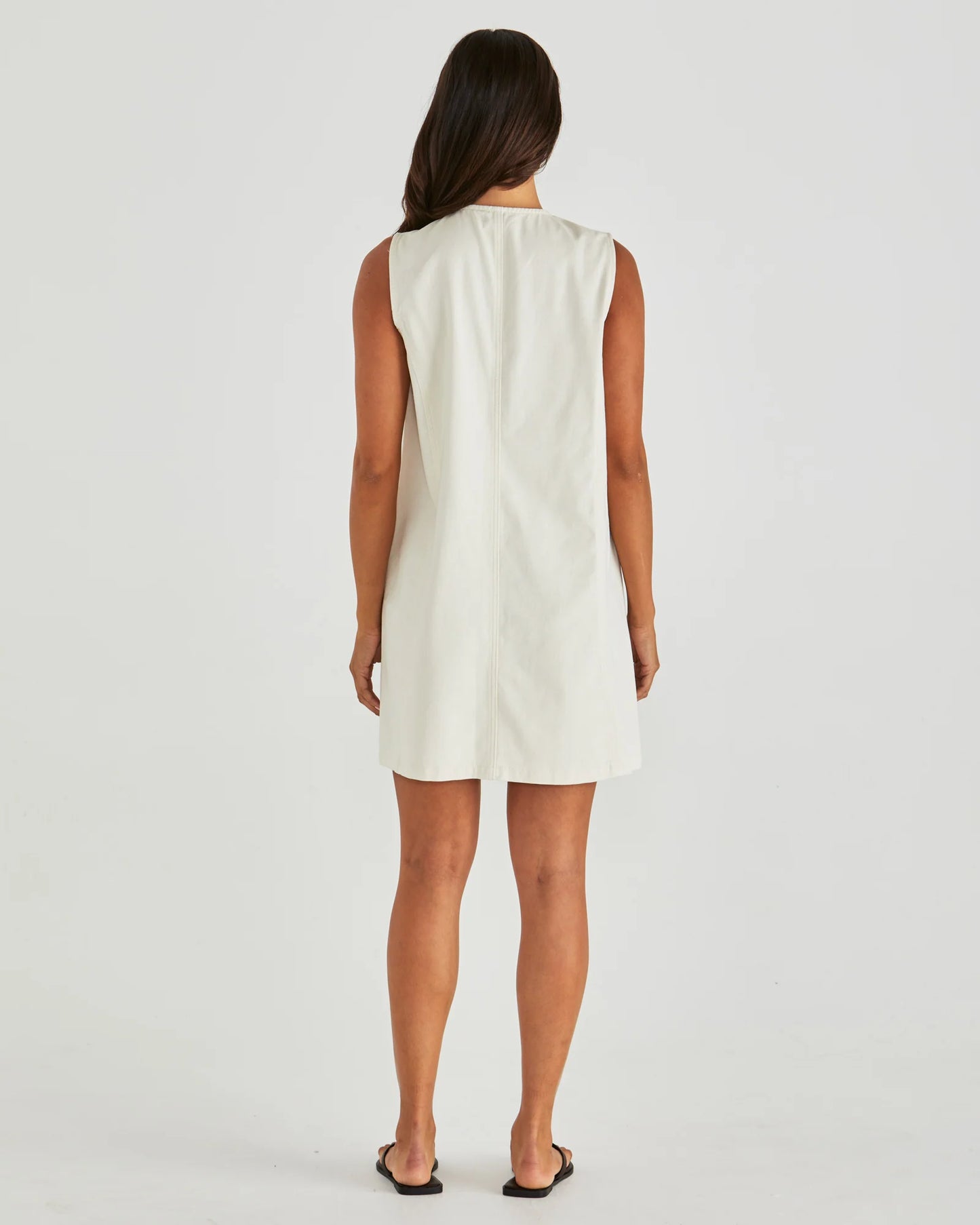 Sabine Button Up Denim Vest Dress - Cream