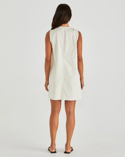 Sabine Button Up Denim Vest Dress - Cream
