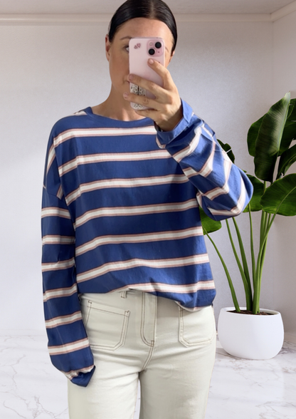 Scout Slouchy Long Sleeve Tee - Navy/Pink