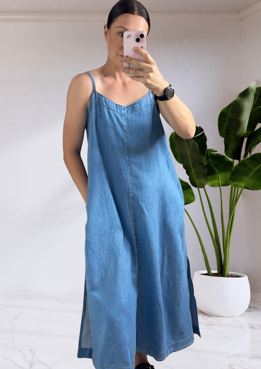 Remy Strappy Midi Dress - Blue Denim
