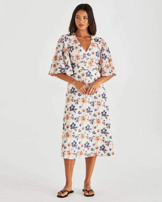 Luca Kimono Sleeve Midi Dress - Floral Embroidery