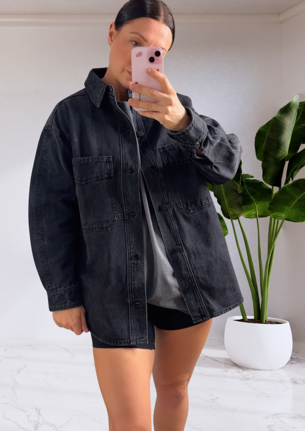 Bobbi Denim Side Pocket Shacket - Washed Black