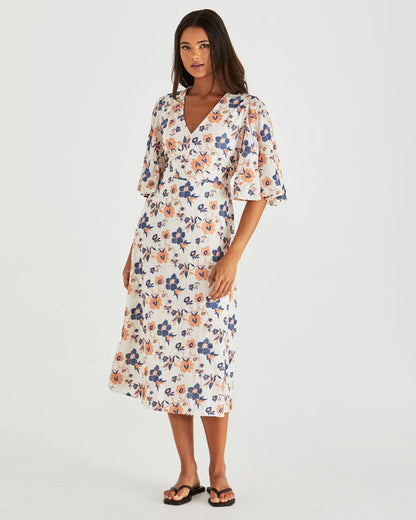Luca Kimono Sleeve Midi Dress - Floral Embroidery