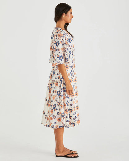 Luca Kimono Sleeve Midi Dress - Floral Embroidery