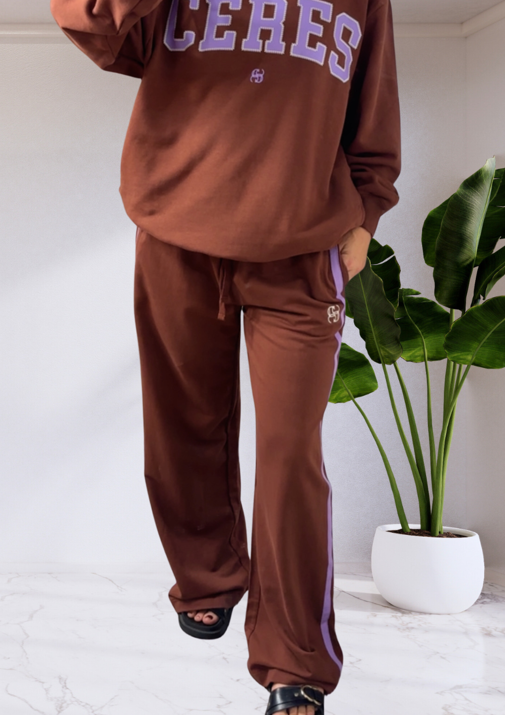 Gigi Wide Leg Terry Trackpant - Burnt Toffee Orchid