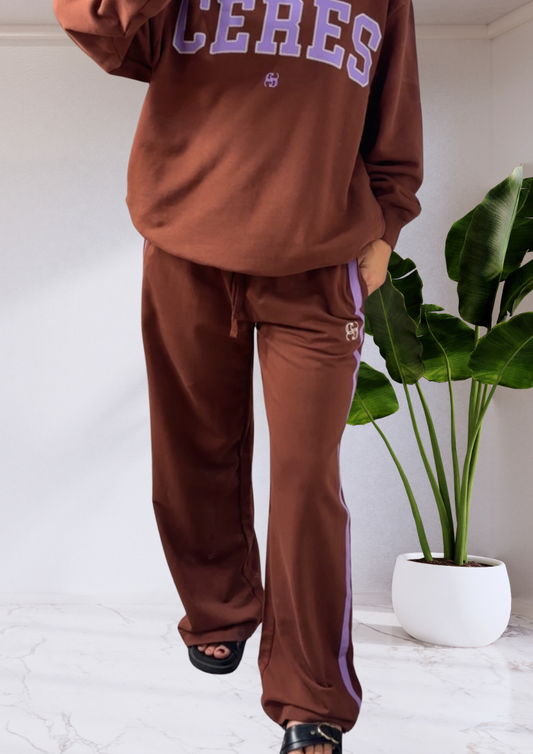 Gigi Wide Leg Terry Trackpant - Burnt Toffee Orchid