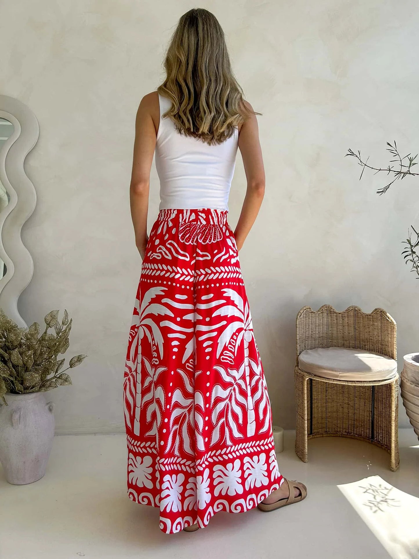 Jessika Wide Leg Pant - Red Bora Bora PRINT