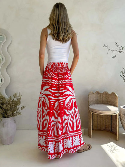 Jessika Wide Leg Pant - Red Bora Bora PRINT