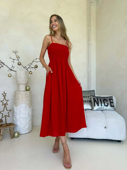 Tiara Sleeveless Ruched Maxi Dress - Red