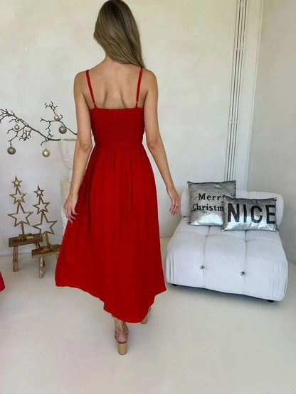 Tiara Sleeveless Ruched Maxi Dress - Red