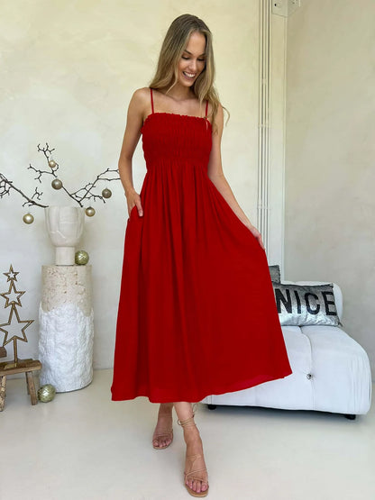 Tiara Sleeveless Ruched Maxi Dress - Red