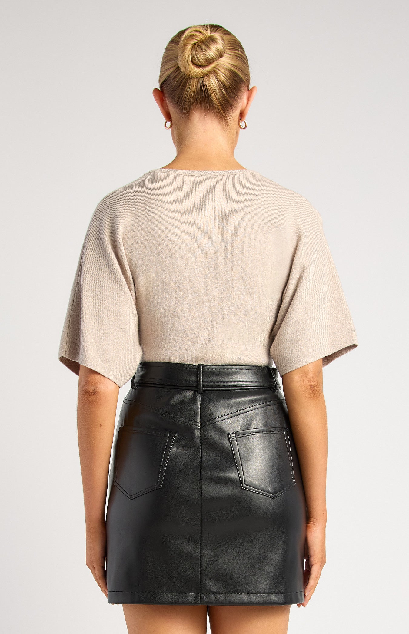 Batwing Sleeve Detail Knit Top - Oyster