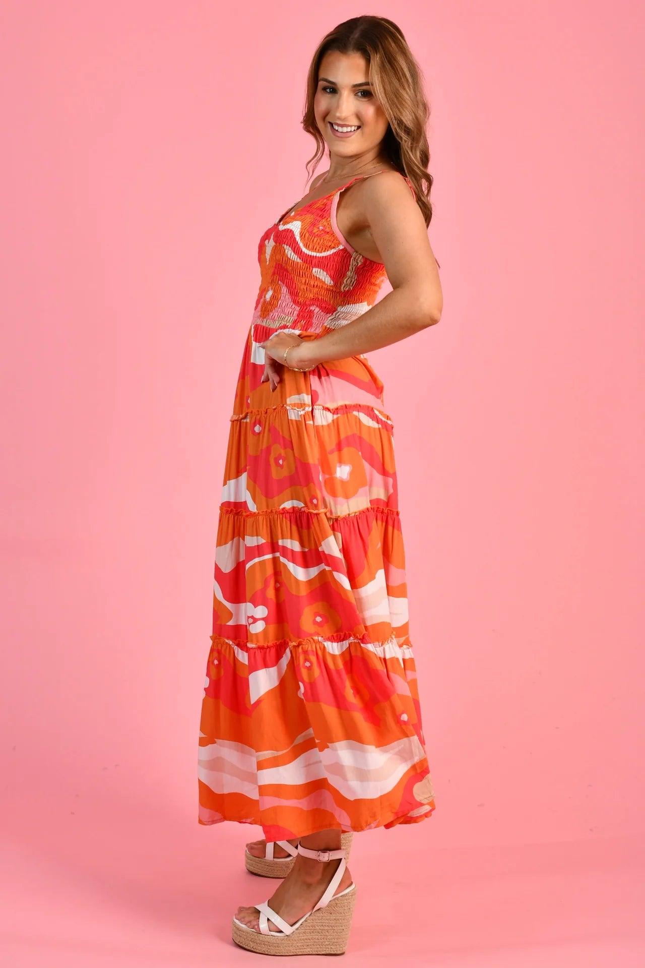 Jolene Shirred Bust Maxi Dress - Orange Summer Sunrise
