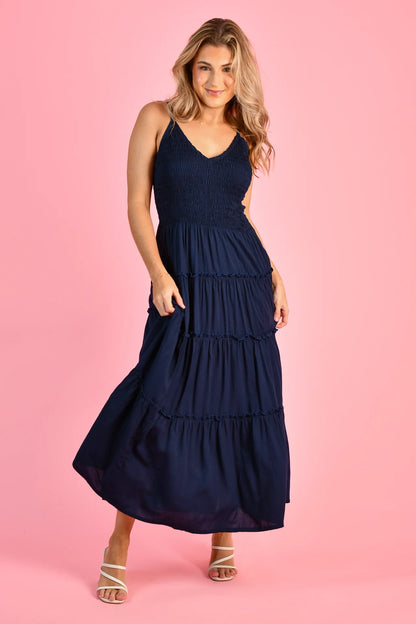 Jolene Shirred Bust Maxi Dress - Navy