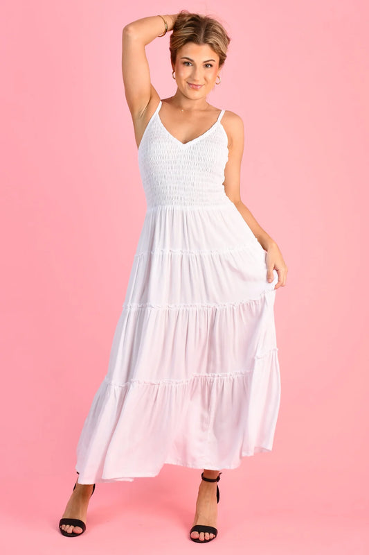Jolene Shirred Bust Maxi Dress - White