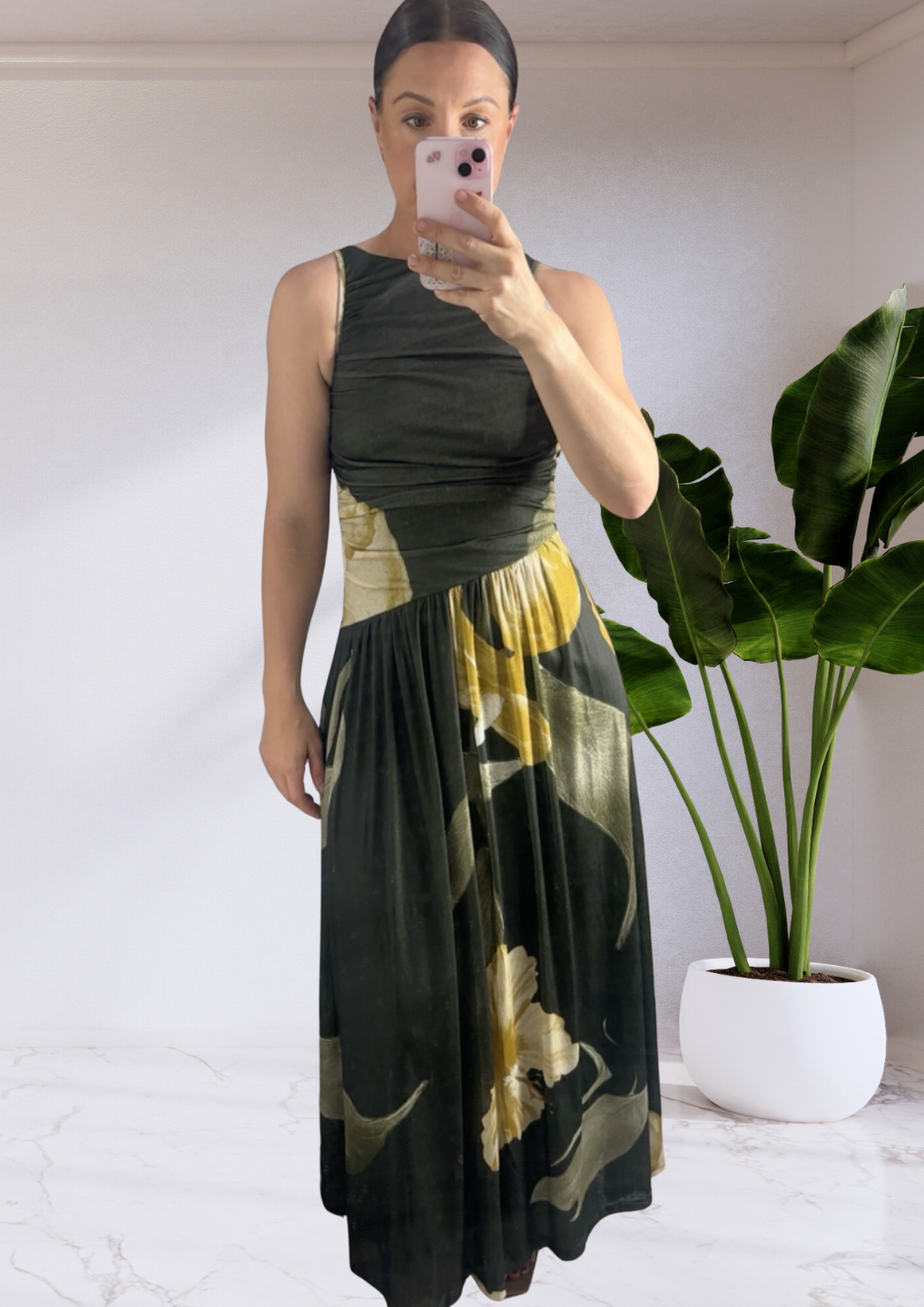 Melody Ruched Bodice Floral Print Jersey Maxi Dress - Green