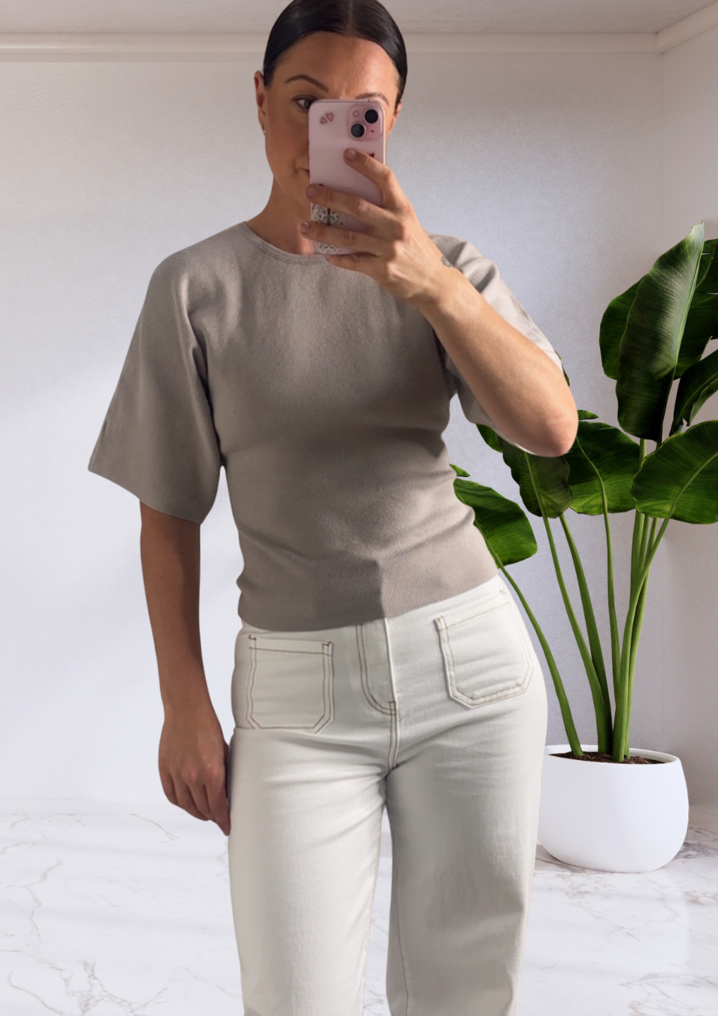 Batwing Sleeve Detail Knit Top - Oyster