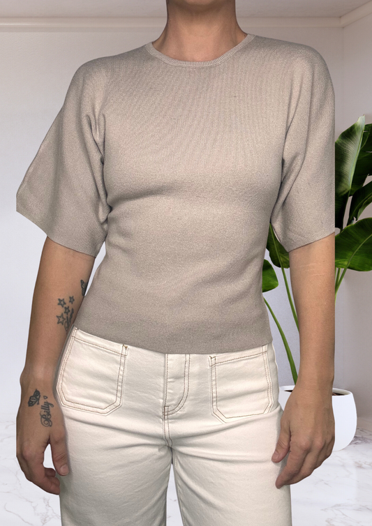 Batwing Sleeve Detail Knit Top - Oyster