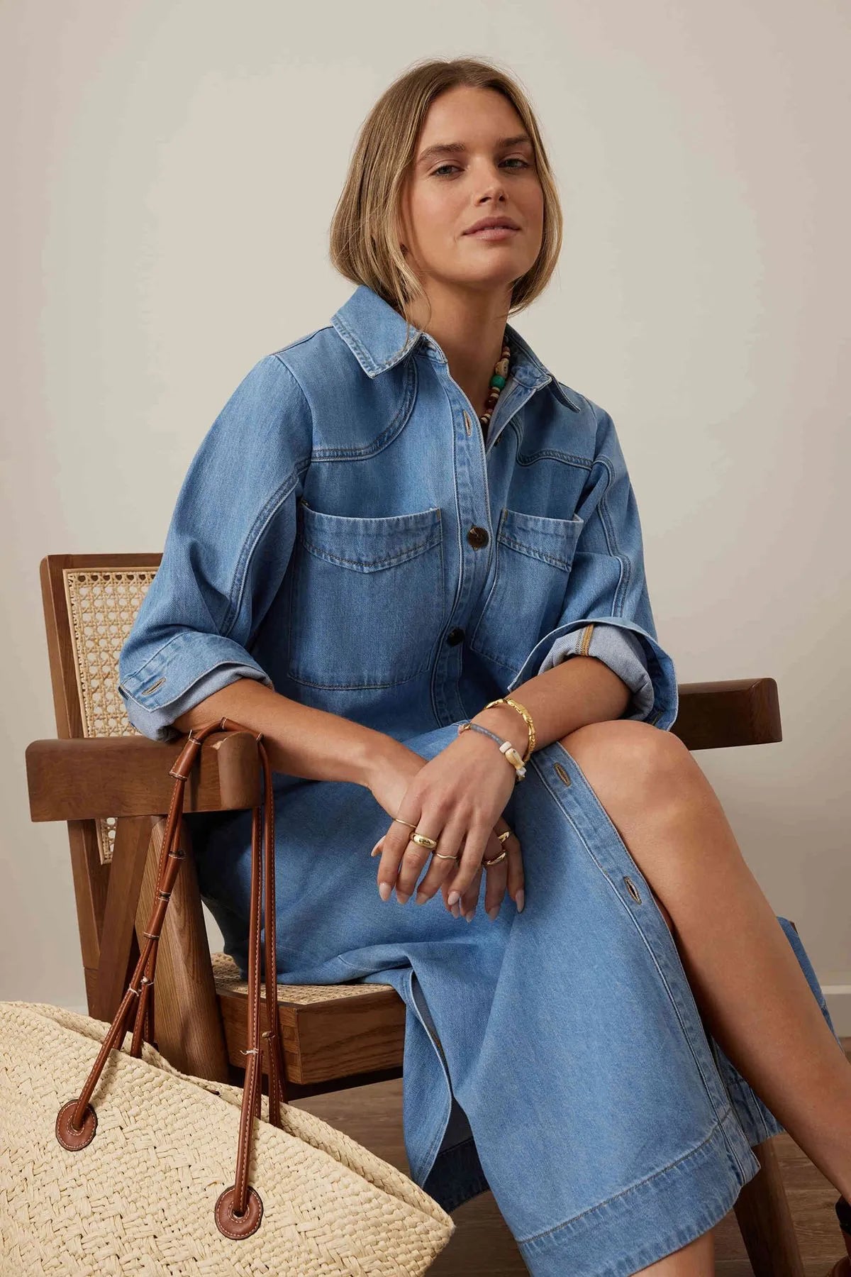 Rae Long Sleeve Midi Dress - Vintage Blue