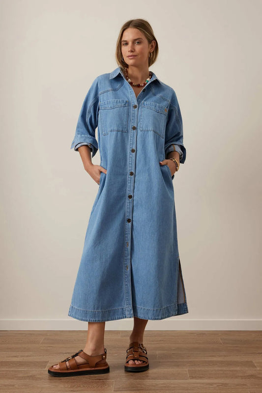 Rae Long Sleeve Midi Dress - Vintage Blue