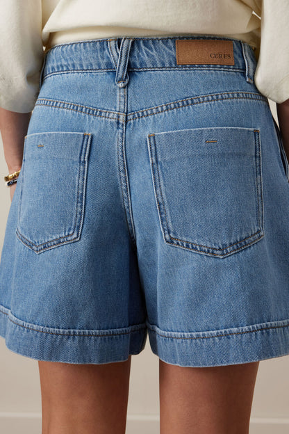 Juno Seamed Denim Shorts - Vintage Blue