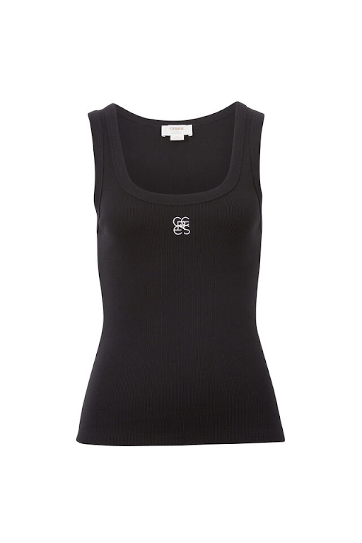 Zoe Contour Rib Scoop Tank - Black
