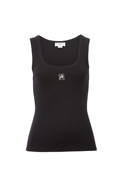 Zoe Contour Rib Scoop Tank - Black