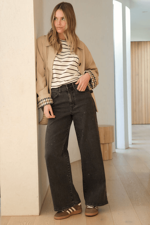 Evie Wide Leg Denim Jeans - Black